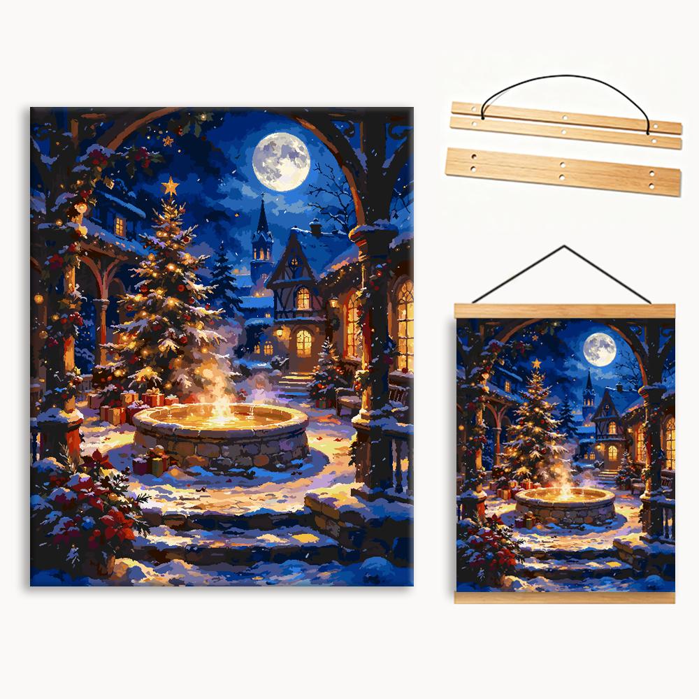Warm Christmas Town Square With Glowing Fountain （36-60+colors）Paint By Numbers