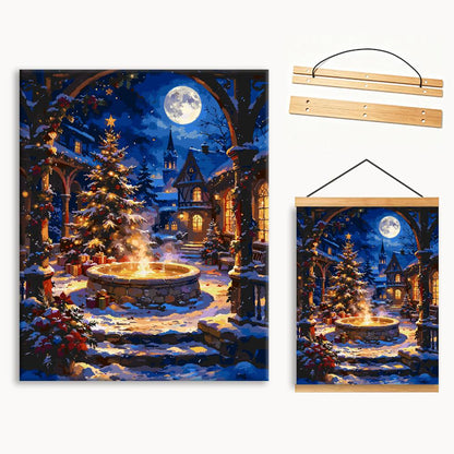Warm Christmas Town Square With Glowing Fountain （36-60+colors）Paint By Numbers