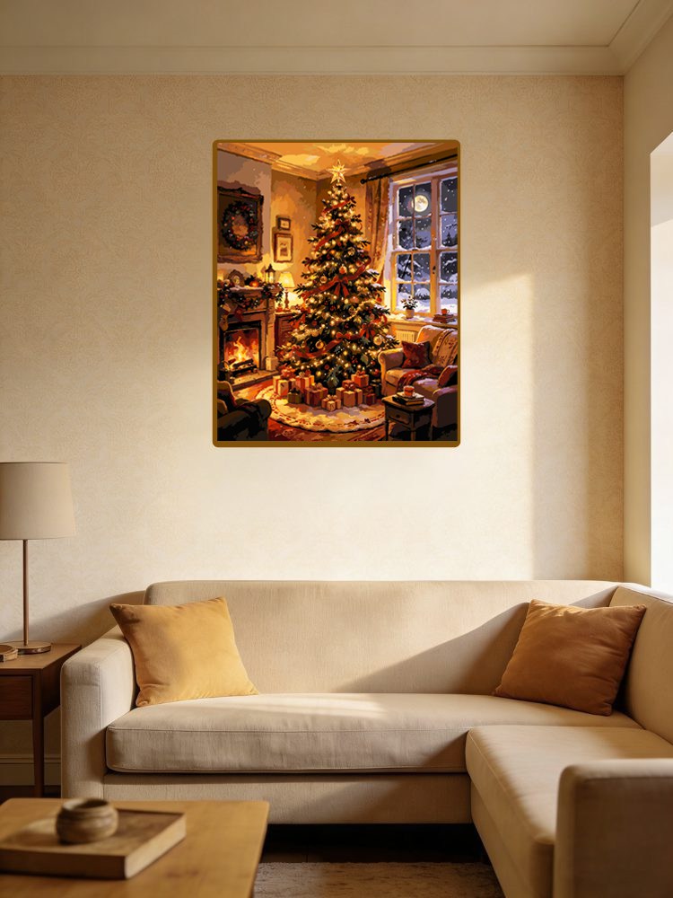 Warm Living Room Christmas Tree By Window（36-60+colors）Paint By Numbers
