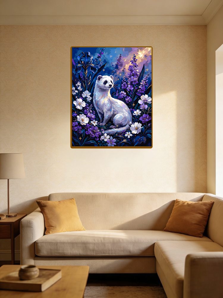 White Ferret & Lavender Blooms（36-60+colors）Paint By Numbers