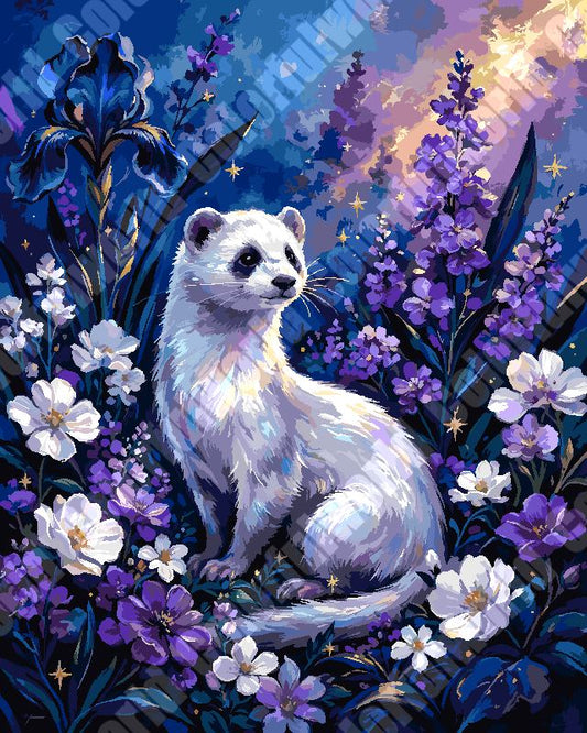 White Ferret & Lavender Blooms（36-60+colors）Paint By Numbers