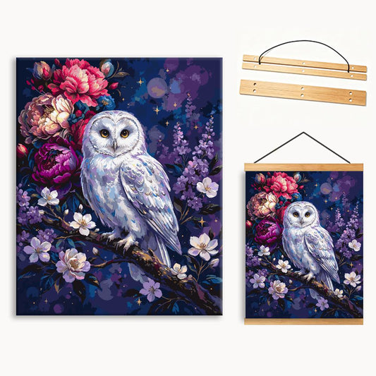 White Owl On Flower Branch（36-60+colors）Paint By Numbers