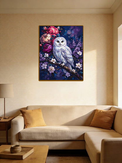 White Owl On Flower Branch（36-60+colors）Paint By Numbers
