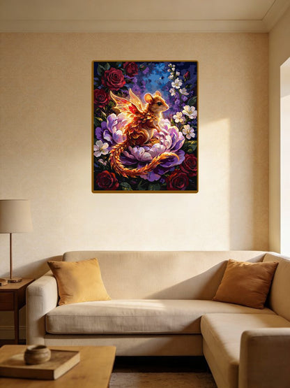 Winged Mouse On Peony（36-60+colors）Paint By Numbers