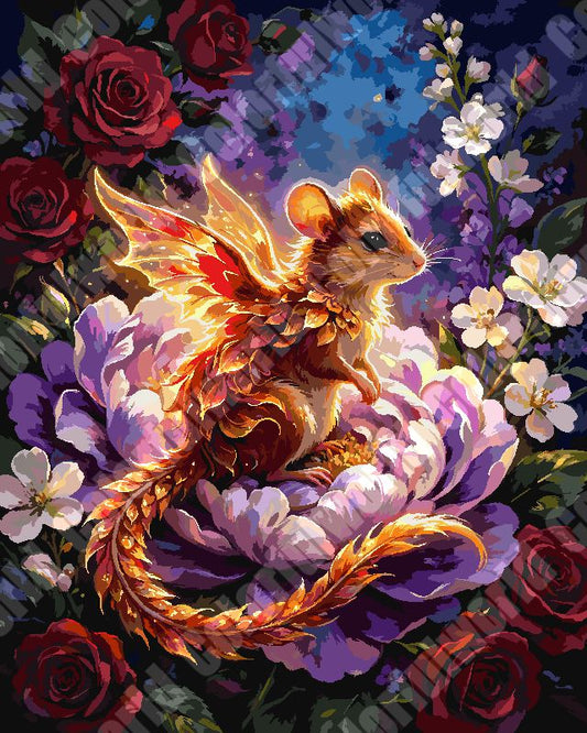 Winged Mouse On Peony（36-60+colors）Paint By Numbers